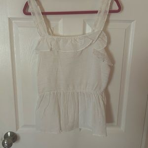 Smocked eyelet white tank